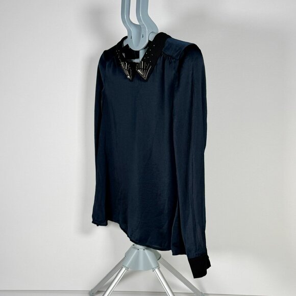 Modcloth Deep Navy Blouse with Beaded Collar Detail - Picture 3 of 9